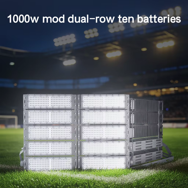 1000W Dual-Row High-Performance Floodlight IP66 Waterproof Die-Cast Aluminum 50000 Hours Lifespan Dimmable for Dry Damp Wet