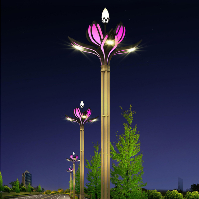 Street Light Pole Photovoltaic Aluminum Alloy High Mast Smart Gray Hybrid Single Decorative Flower Yellow LED IP66 Waterproof